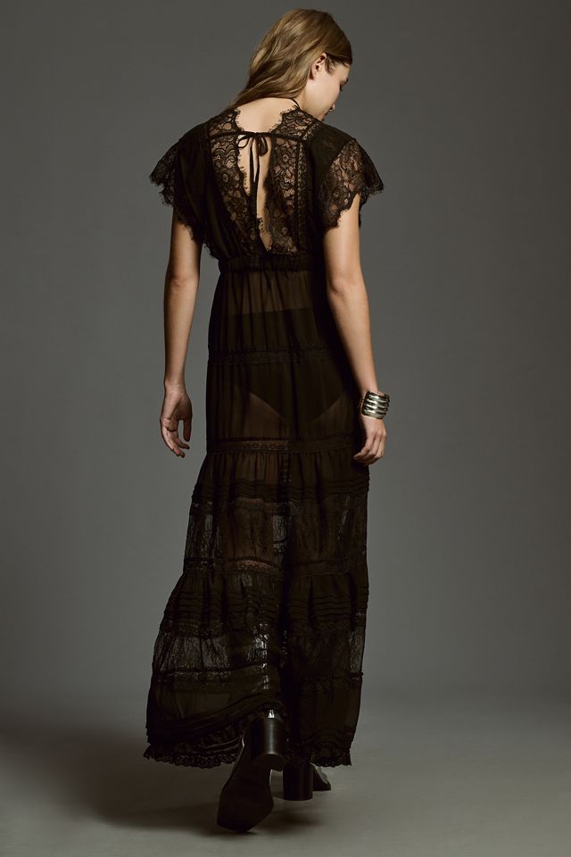 By Anthropologie Sheer Lace Maxi Dress #1
