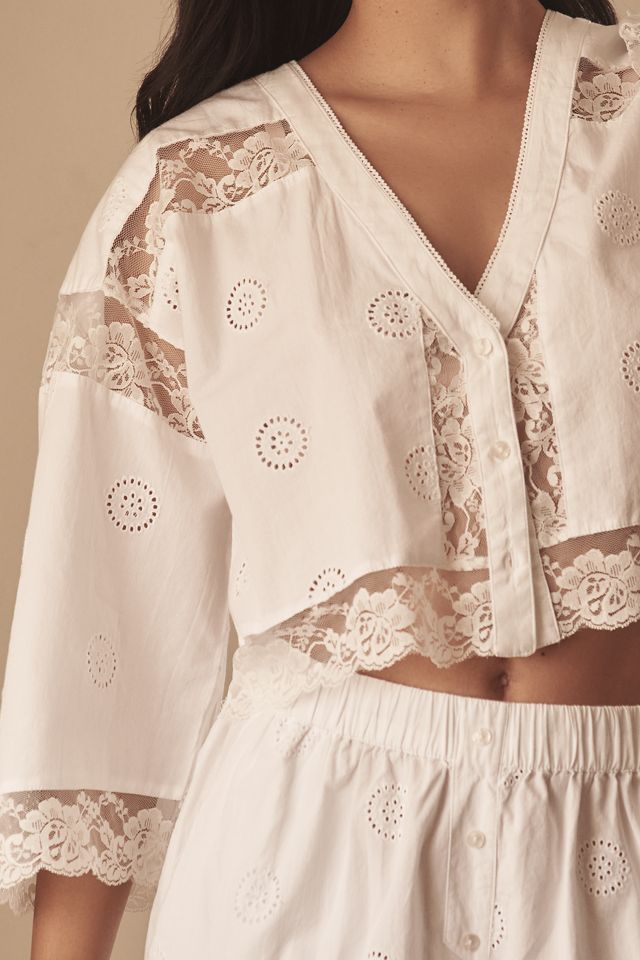 By Anthropologie V-Neck Lace Eyelet Top #2