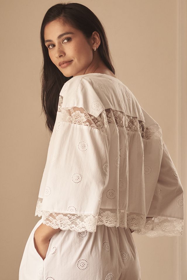 By Anthropologie V-Neck Lace Eyelet Top #1