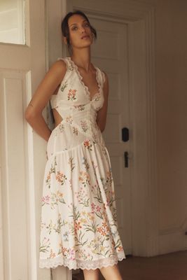 Robe mi-longue By Anthropologie à taille basse et dos ouvert