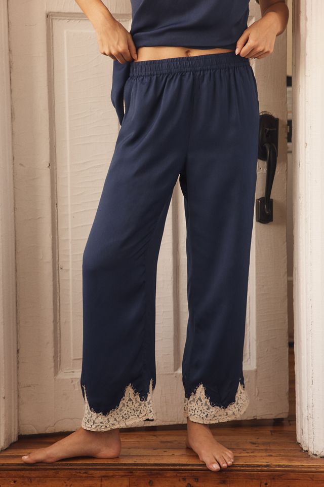 By Anthropologie Silky Lace-Trim Pants #1