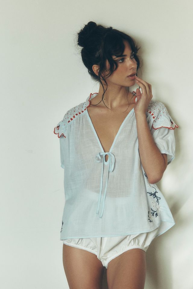 LyreBird Puff-Sleeve Embroidered Top #3