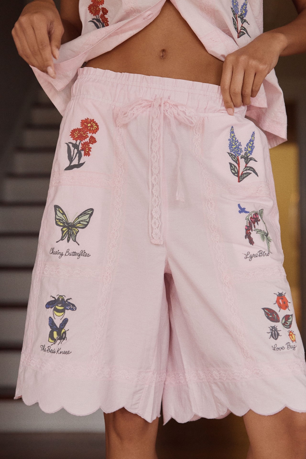 LyreBird Embroidered Bermuda Shorts
