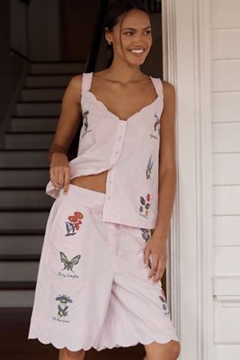 LyreBird Embroidered Bermuda Shorts
