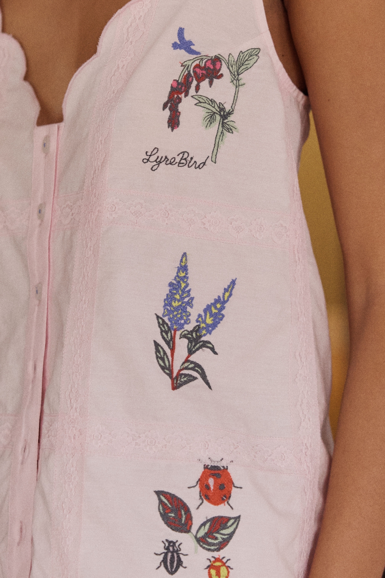 LyreBird Sleeveless Embroidered Buttondown Top