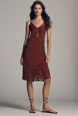 LyreBird Silky Lace Midi Slip Dress