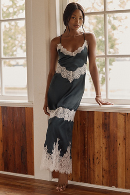 anthropologie lace slim midi dress By Anthropologie Lace-Trim Midi Slip Dress