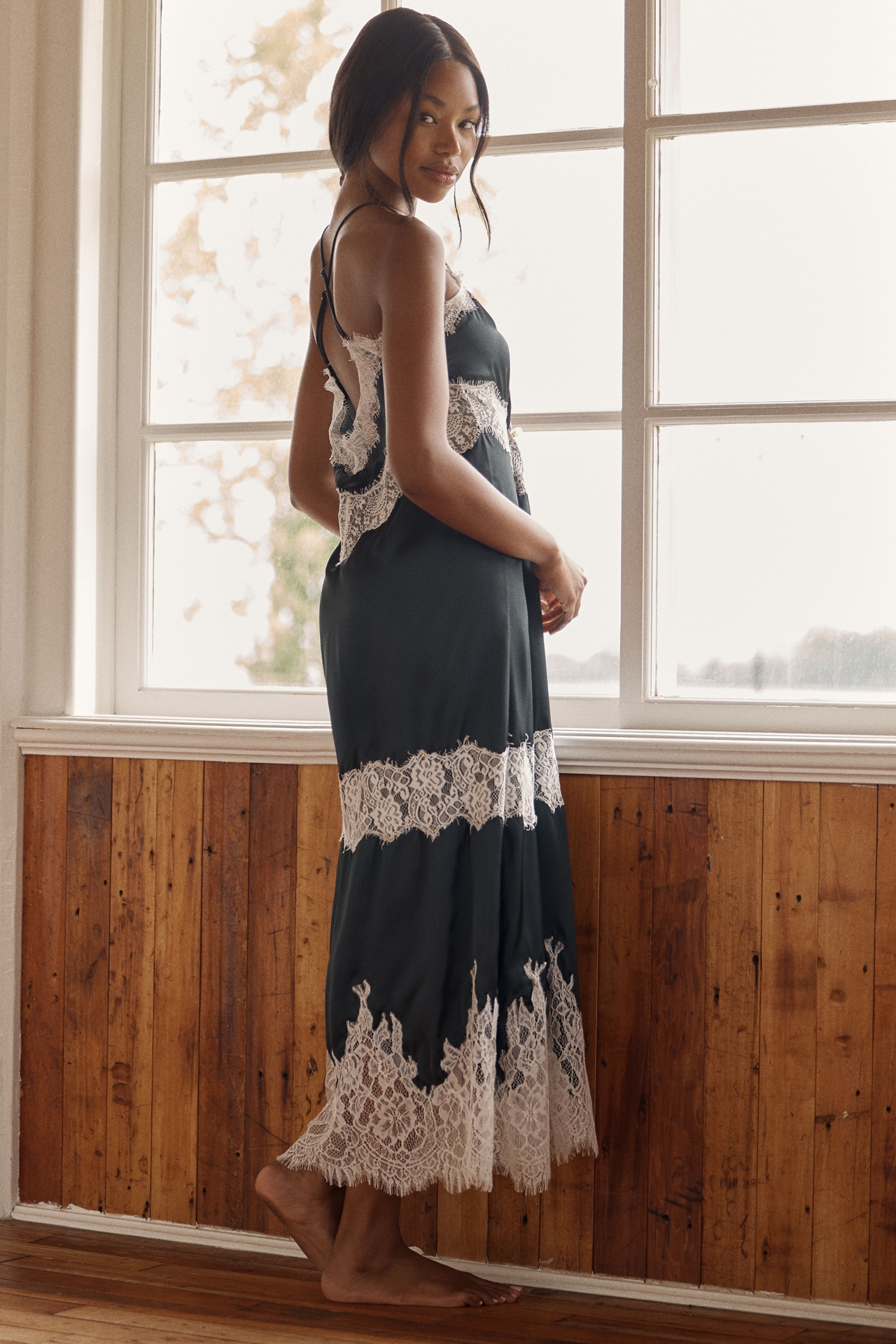 LyreBird Silky Lace Midi Dress