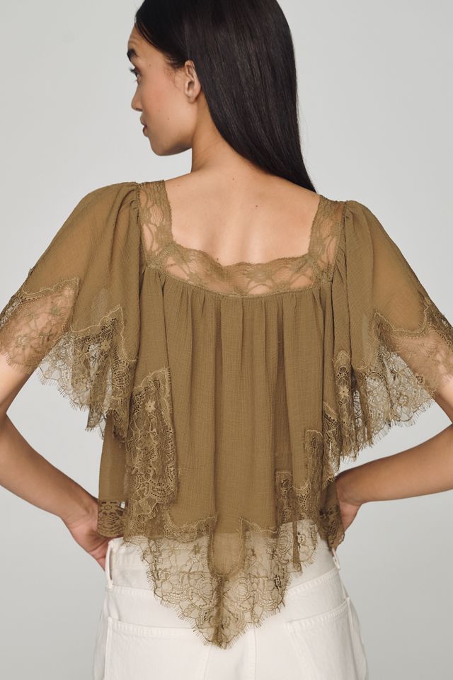 LyreBird Chiffon Lace Trim Cropped Top #3