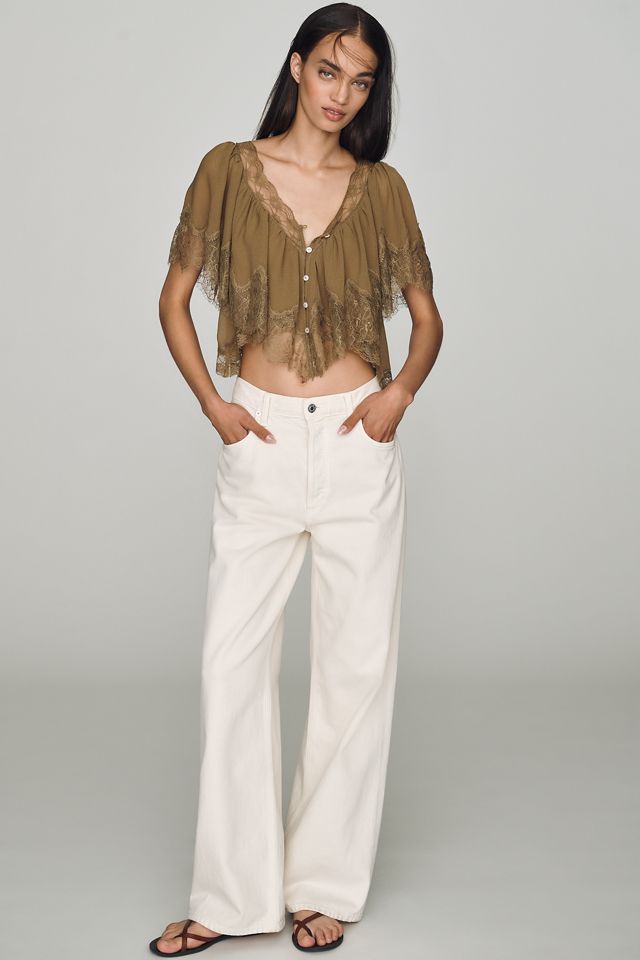 LyreBird Chiffon Lace Trim Cropped Top #4