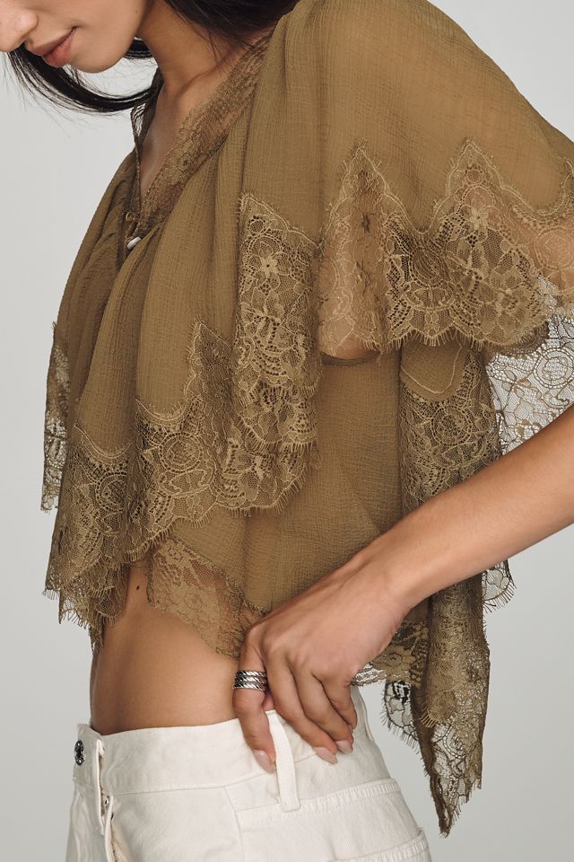 LyreBird Chiffon Lace Trim Cropped Top #5