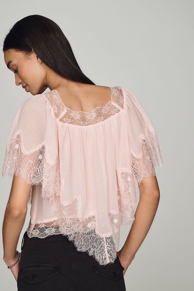 LyreBird Chiffon Lace Trim Cropped Top #1
