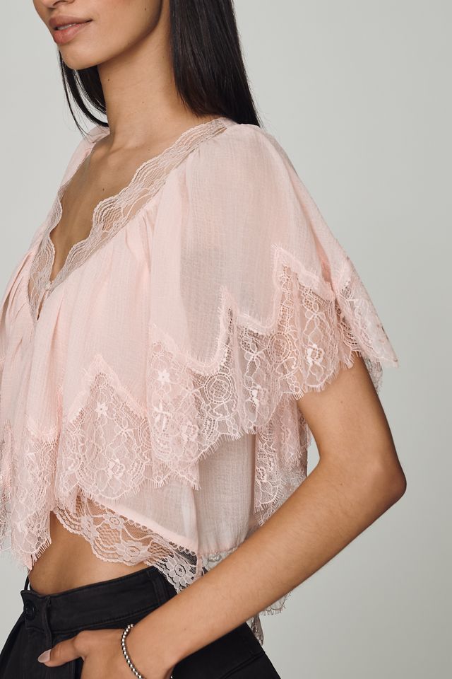 LyreBird Chiffon Lace Trim Cropped Top #2