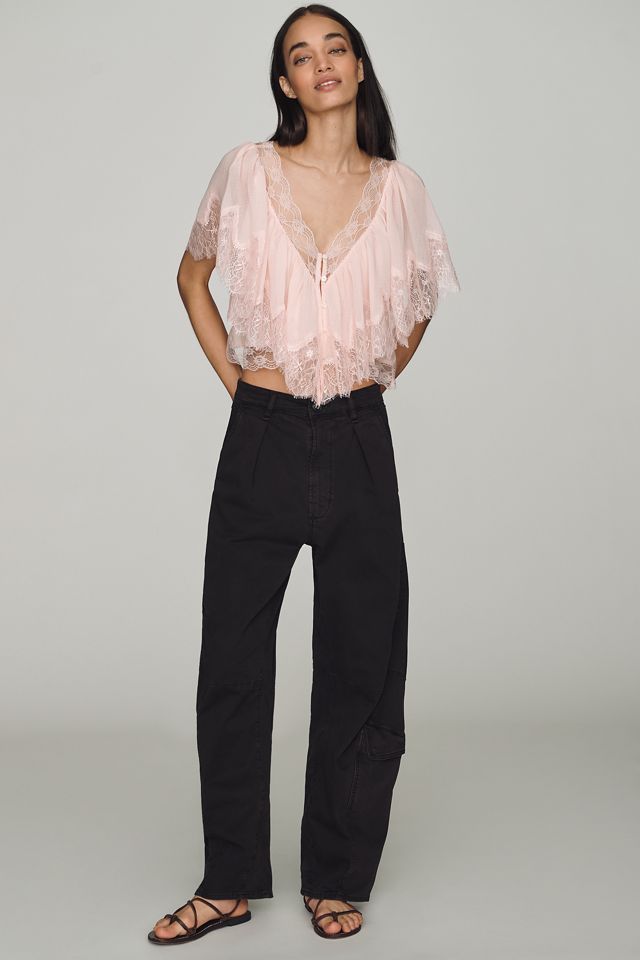 LyreBird Chiffon Lace Trim Cropped Top #3