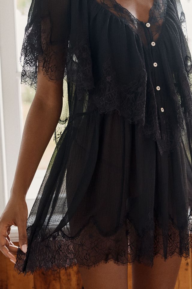 LyreBird Chiffon Lace-Trim Mini Dress #1