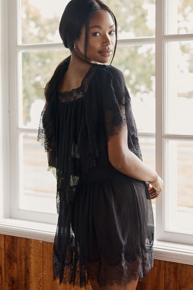LyreBird Chiffon Lace-Trim Mini Dress #2