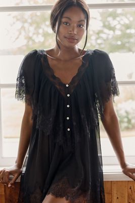 LyreBird Chiffon Lace-Trim Mini Dress