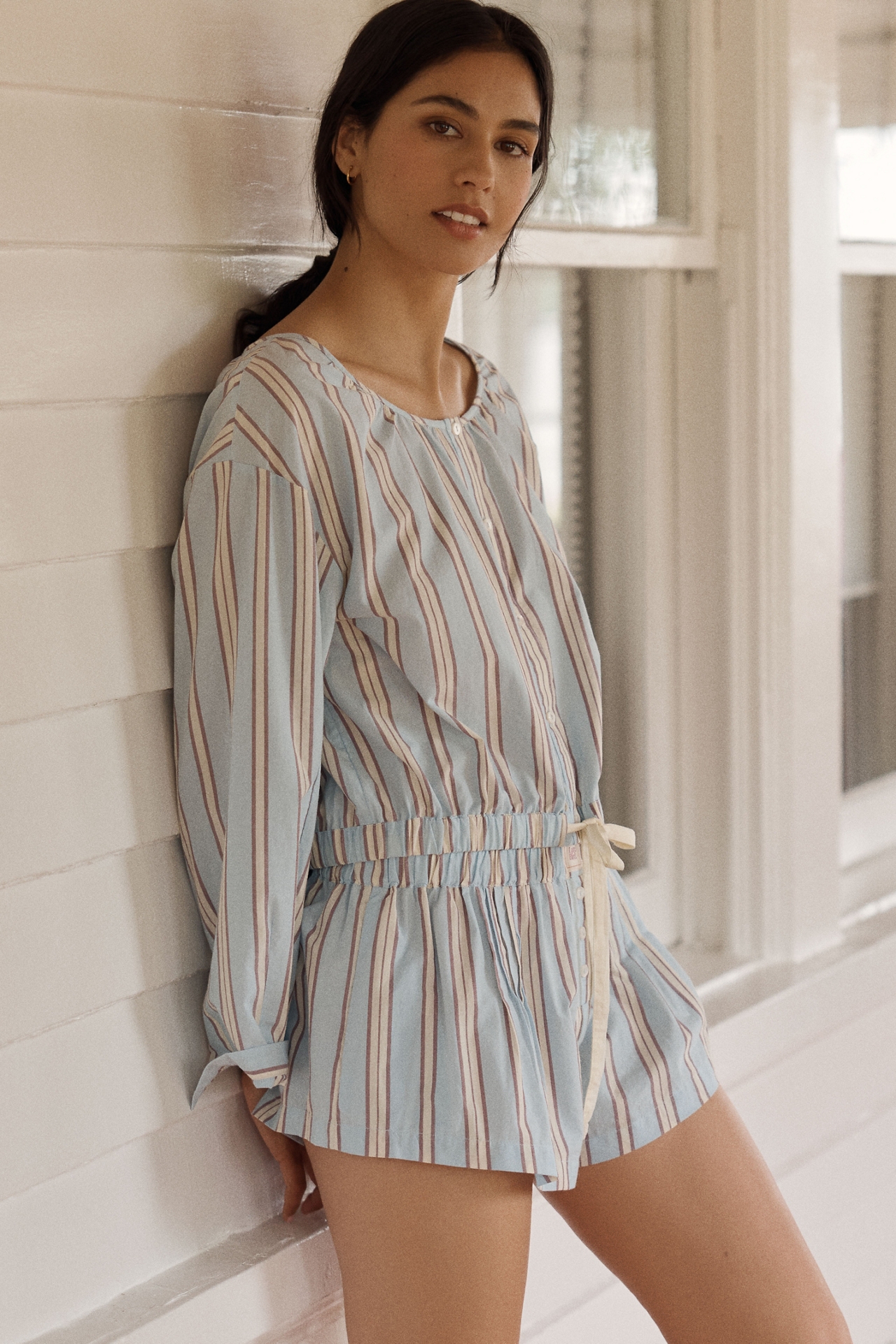 LyreBird Long Sleeve Buttondown Bubble Top