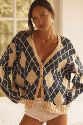 Lyrebird Argyle Cardigan In Blue