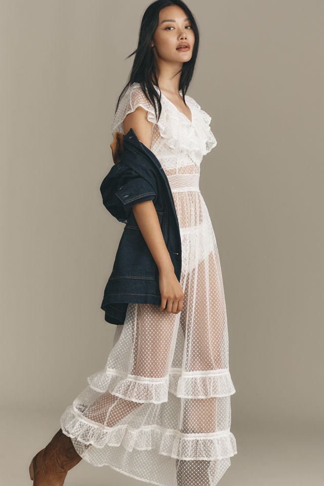 By Anthropologie Ruffle Sheer Mesh Maxi Dress #3