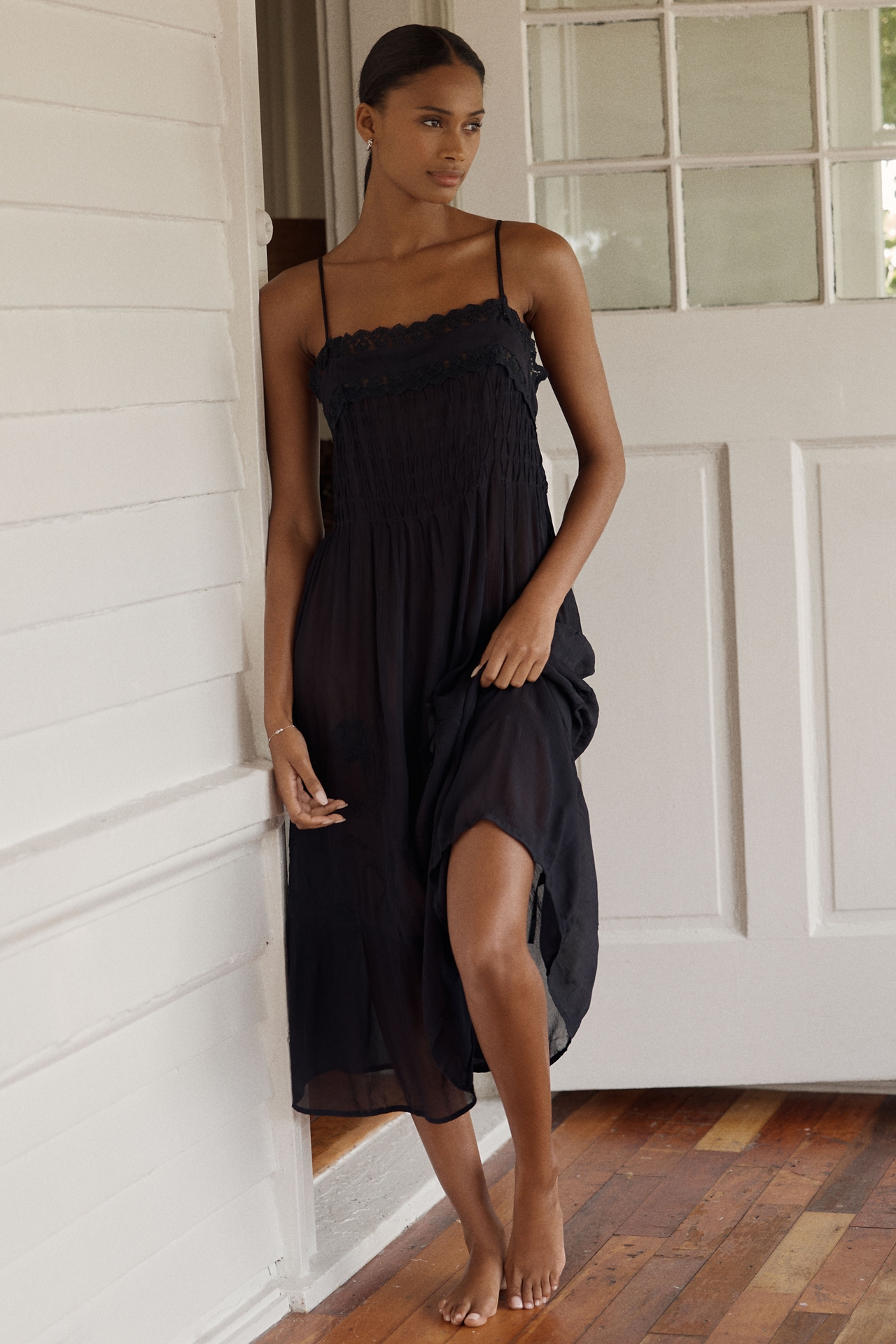 LyreBird Pleated Chiffon Midi Dress