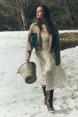 LyreBird Pleated Chiffon Midi Dress