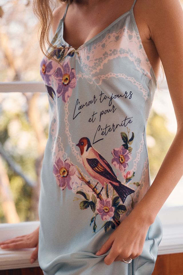 Love Birds V-Neck Lace Maxi Nightie by Lyrebird in Blue, Size: XXS at Anthropologie