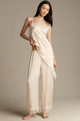 Pantalon large en satin avec bordure en dentelle LyreBird