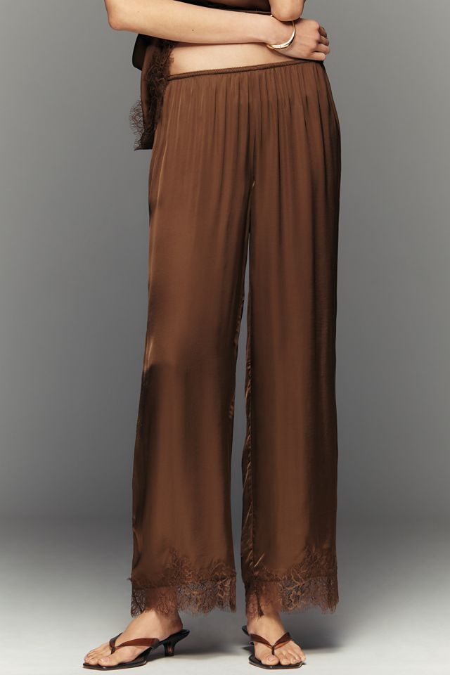 LyreBird Satin Lace-Trim Wide-Leg Trousers #1