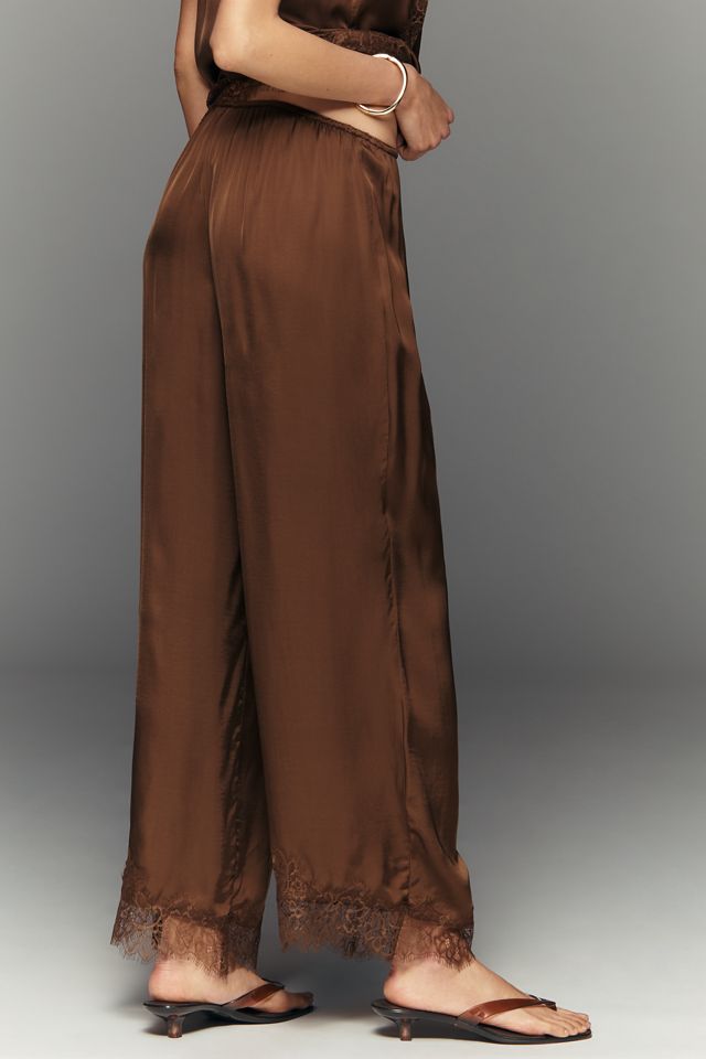 LyreBird Satin Lace-Trim Wide-Leg Trousers #2