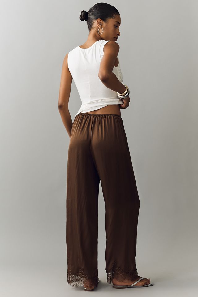 LyreBird Satin Lace-Trim Wide-Leg Trousers #3