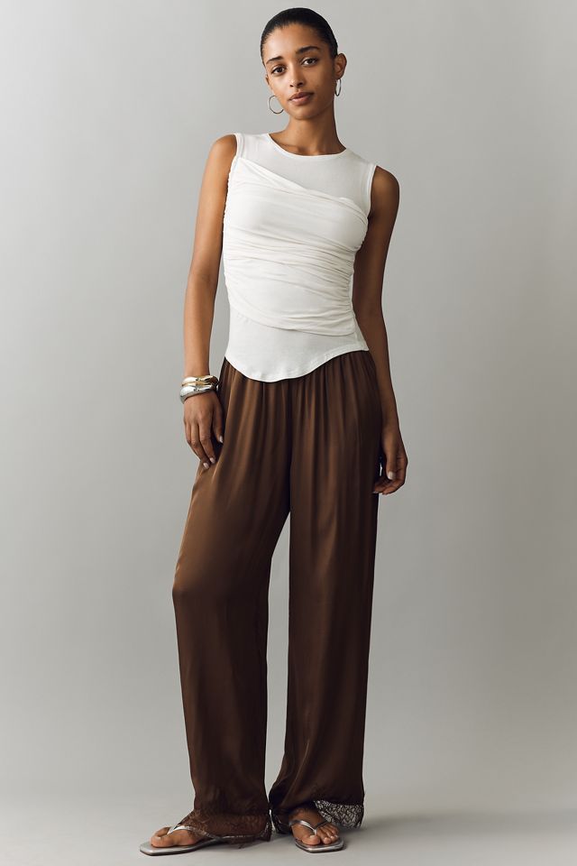 LyreBird Satin Lace-Trim Wide-Leg Trousers #4