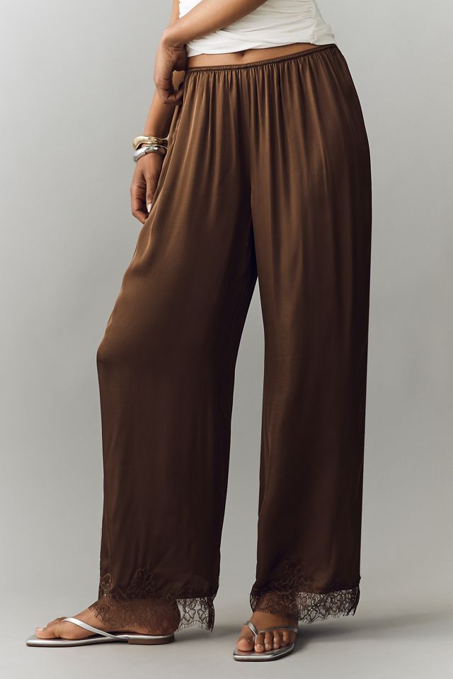 LyreBird Satin Lace-Trim Wide-Leg Trousers #5