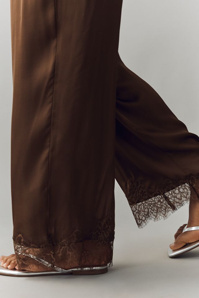 LyreBird Satin Lace-Trim Wide-Leg Trousers #6
