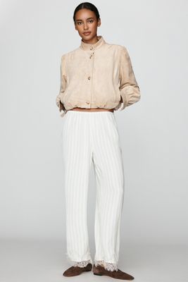 LyreBird Satin Lace-Trim Wide-Leg Trousers