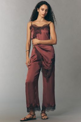 LyreBird Satin Lace-Trim Wide-Leg Trousers