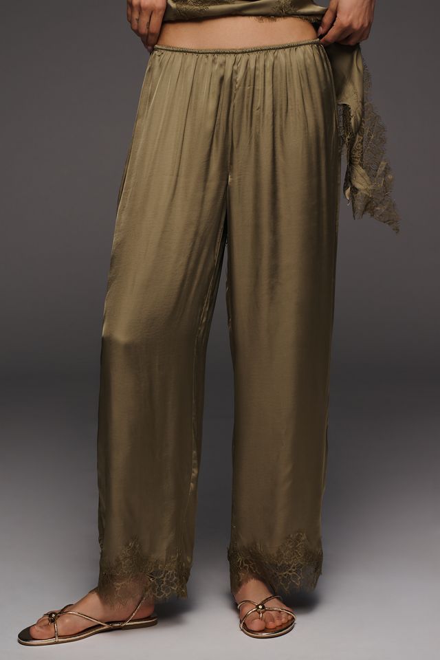 Pantalon large en satin avec bordure en dentelle LyreBird #1
