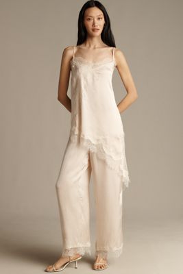 LyreBird Satin Lace-Trim Asymmetrical Cami Top