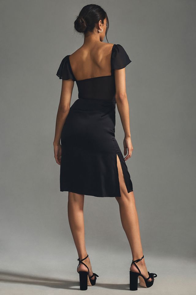 By Anthropologie Flutter-Sleeve Satin Sheath Dress #1