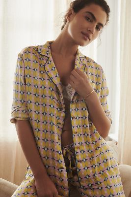 By Anthropologie Silky Printed Pajama Top In Multicolor