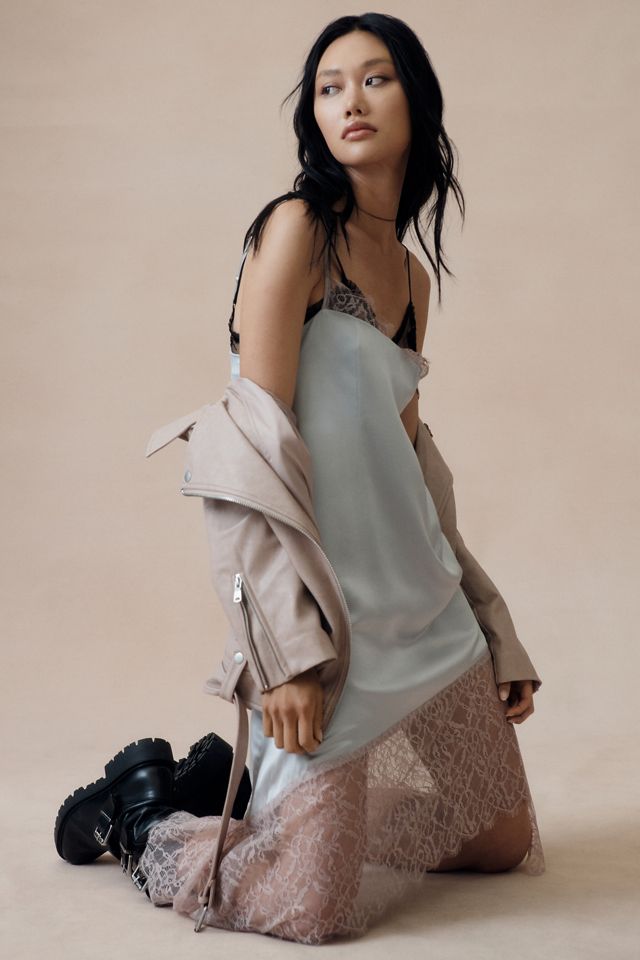 Por Anthropologie vestido midi Slip asimétrico con adornos de encaje #1