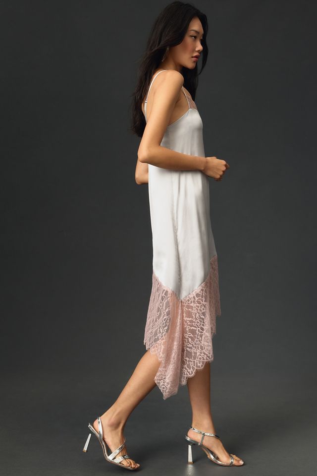 Por Anthropologie vestido midi Slip asimétrico con adornos de encaje #3