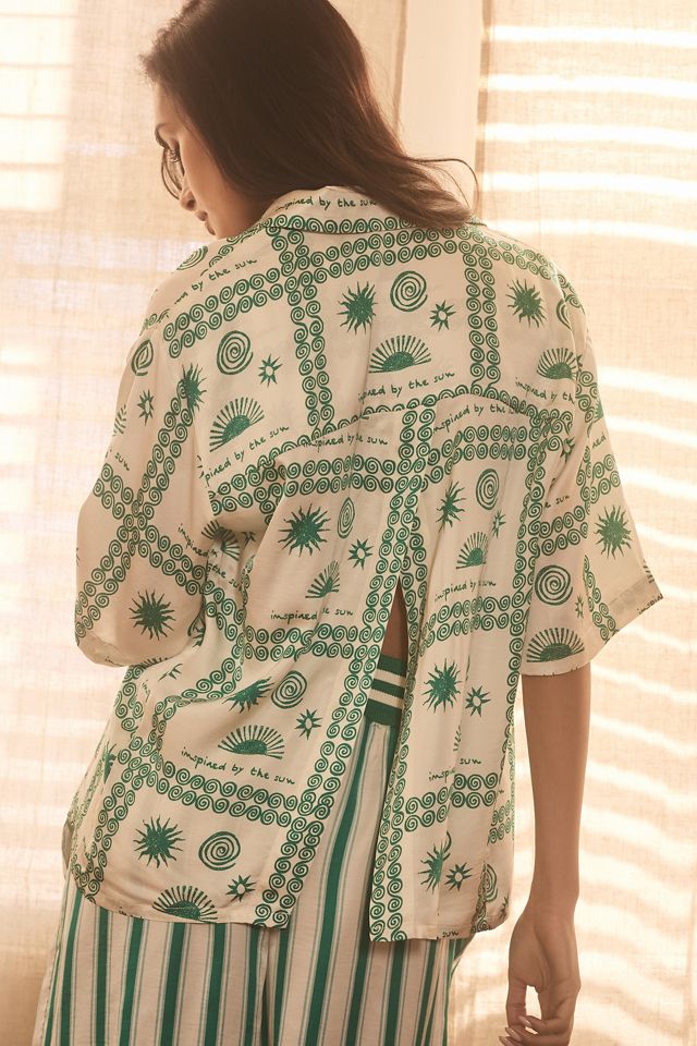 Agathe Marty Short-Sleeve Silky Buttondown Top #1