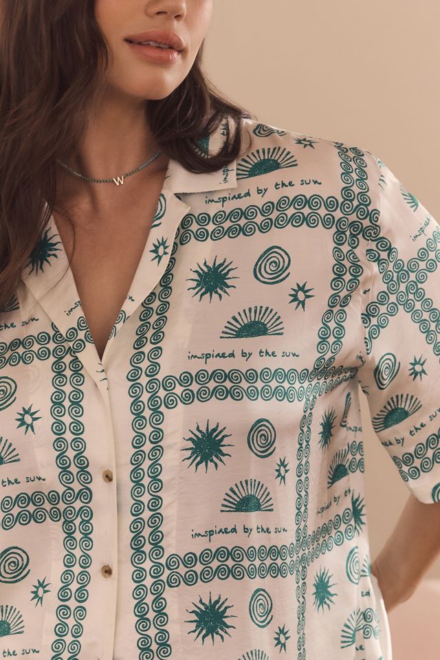 Agathe Marty Short-Sleeve Silky Buttondown Top #4