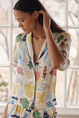 By Anthropologie Silky Patterned Pyjama Top