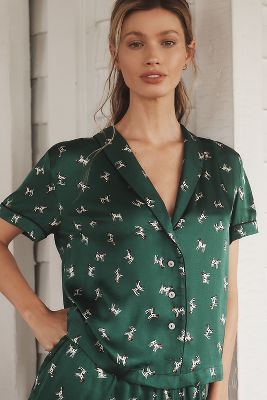 Shop By Anthropologie Silky Patterned Pajama Top In Green