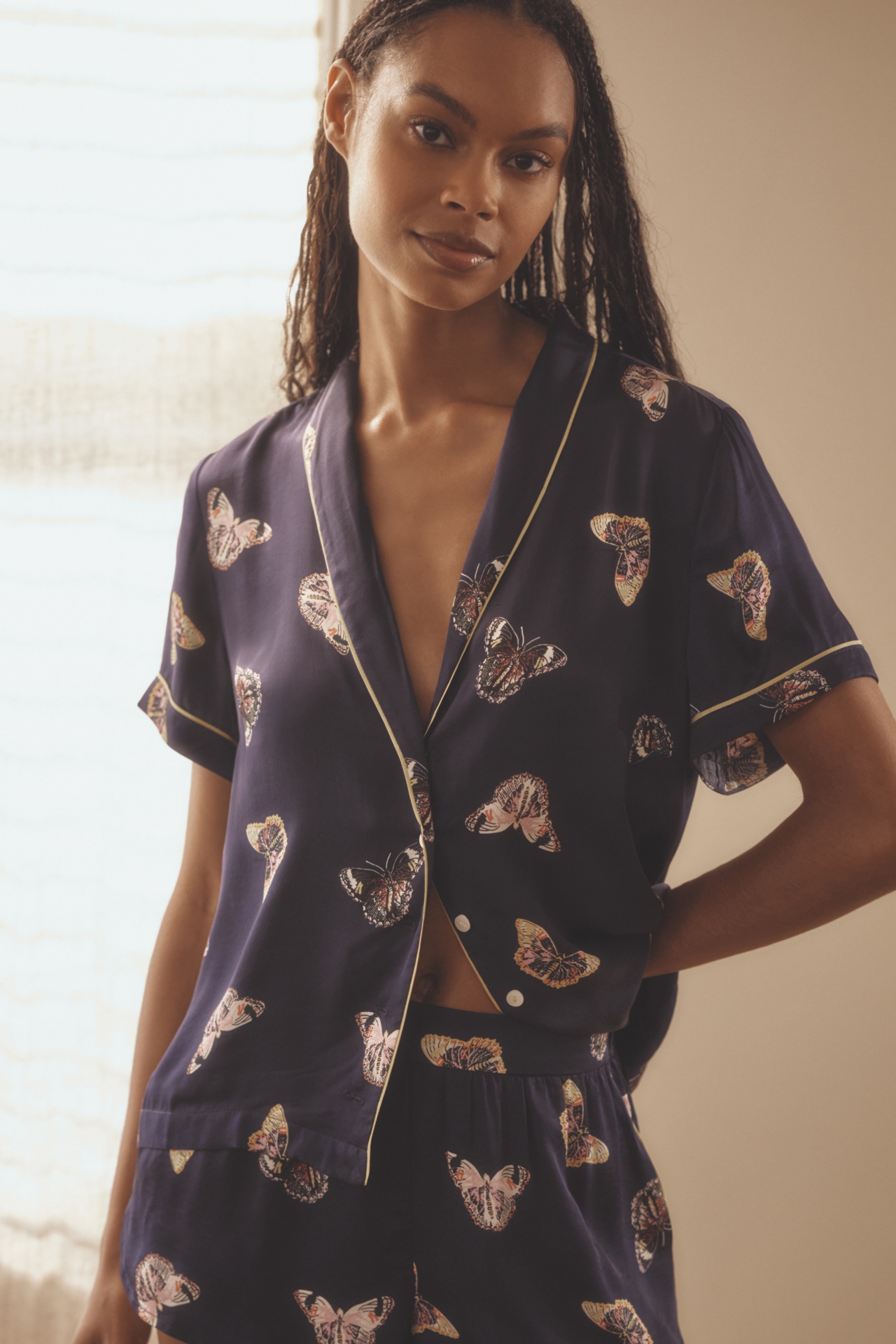 By Anthropologie Silky Patterned Pajama Top