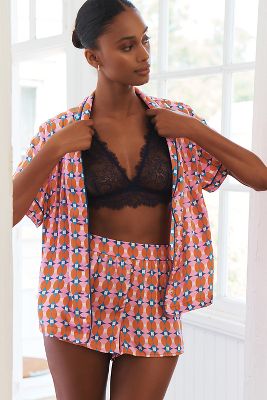 Shop By Anthropologie Silky Patterned Pajama Top In Pink