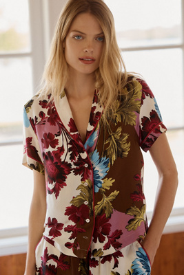 By Anthropologie Silky Patterned Pyjama Top