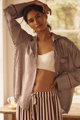 By Anthropologie Oversized Button-Front Pajama Shirt